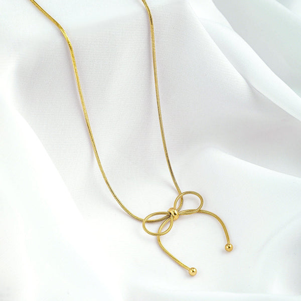 18KT Gold Plated Stainless Steel Tarnish-Free Waterproof Demi-Fine Bowknot Necklace