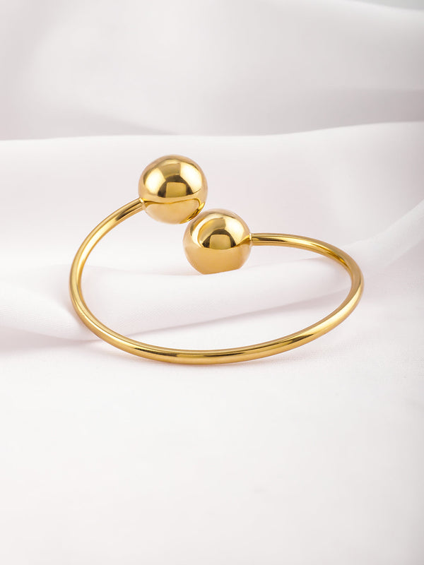 18KT Gold Plated Stainless Steel Tarnish-Free Waterproof Double Ball Cuff Bracelet