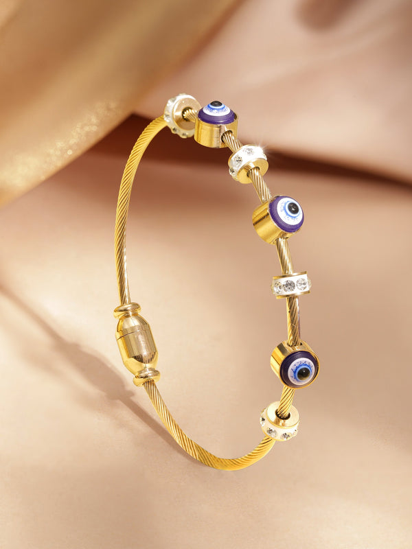 18K Gold-Plated Stainless Steel Tarnish-Free Waterproof Demi-Fine CZ Studded Evil Eye Charm Bracelet