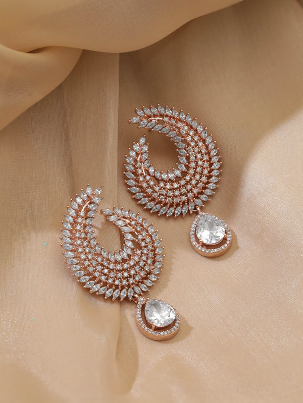 Rubans 18K Rose Gold Plated Zirconia Studded Drop Earrings