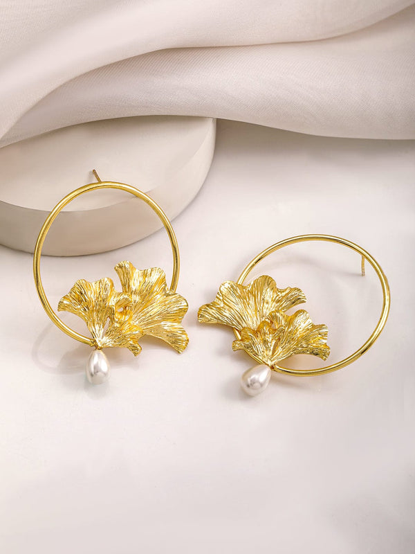 18KT Gold Plated Brass Floral Shaped Drop Earrings