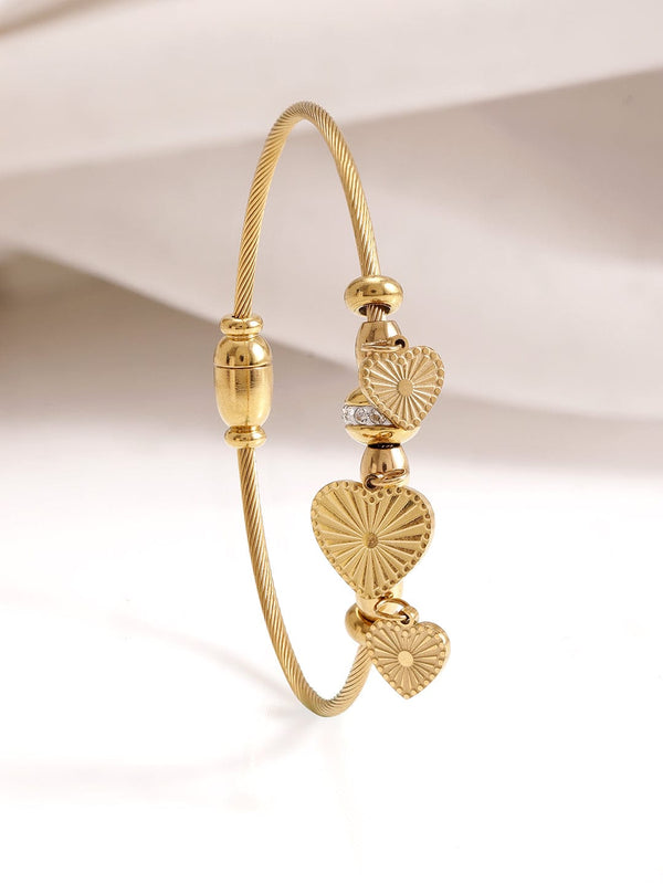 18KT Gold Plated Stainles Steel  Tarnish Free Waterproof Demi-Fine Kada Heart Bracelet