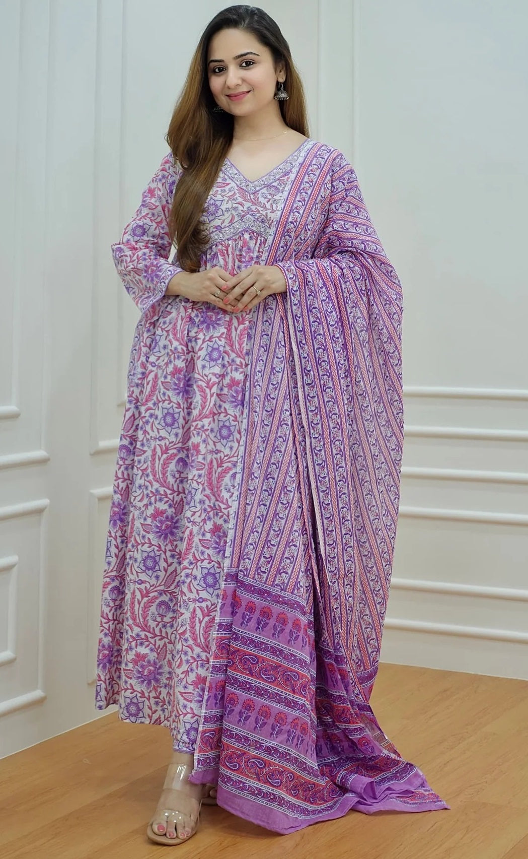 Women's Pink Printed Pure Cotton Kurta And Pant Set - Alvami