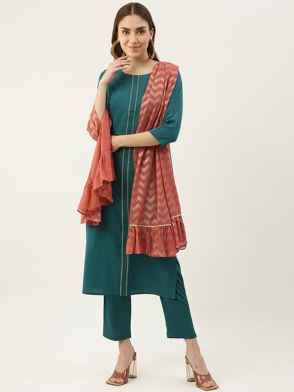 Rama Poly Crepe Straight Lace Work Kurta Sets