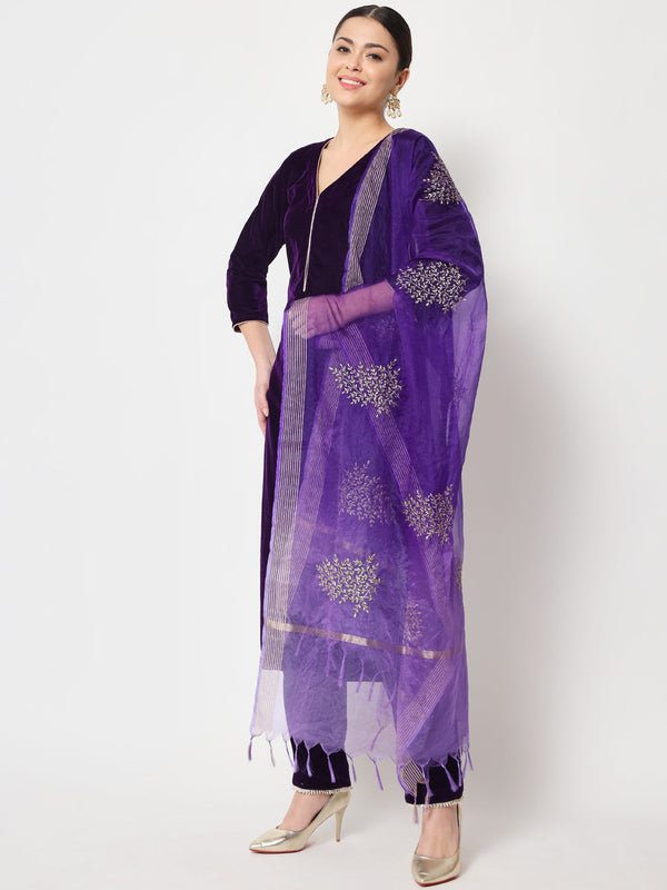 Women's Royal Purple Straight Kurti With Straight Pants And Dupatta - Anokherang