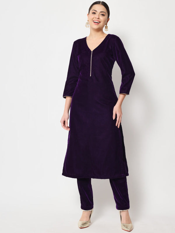 Women's Royal Purple Straight Kurti With Straight Pants - Anokherang