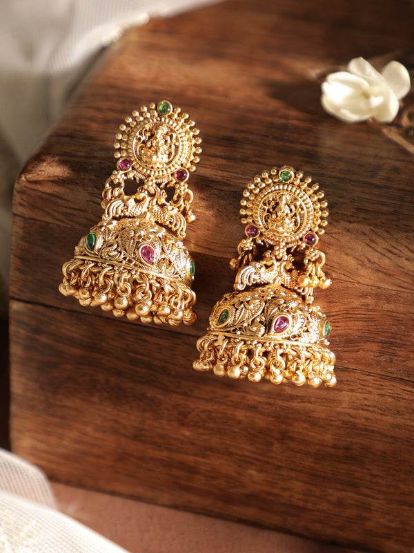 Rubans 22 k Gold Plate divine Temple Floral Jhumka  earrings