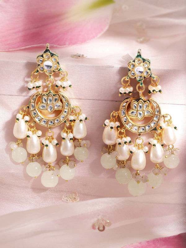 Rubans 22K Gold plated kundan crystal with pearls and pastel beaded Regal chandbali earrings