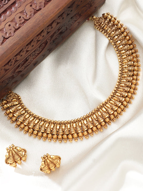 22K Gold Plated Studded Teample Necklace Set