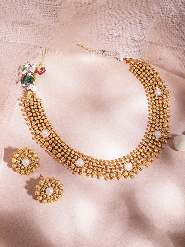 22KT Gold Plated Brass White Stone Studded Necklace Set