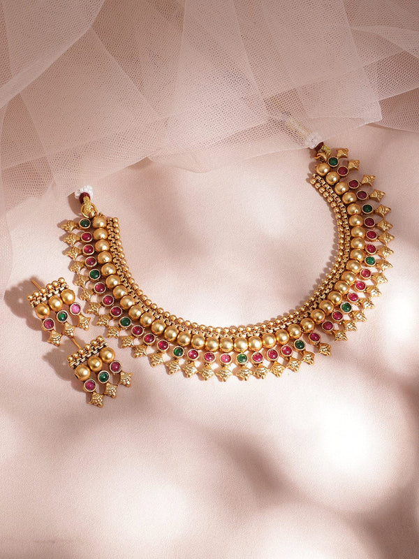 22KT Gold Plated Stone Studded Jewellery Set