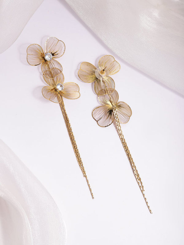 22KT Gold-Plated Stones Studded Floral Drop Earrings