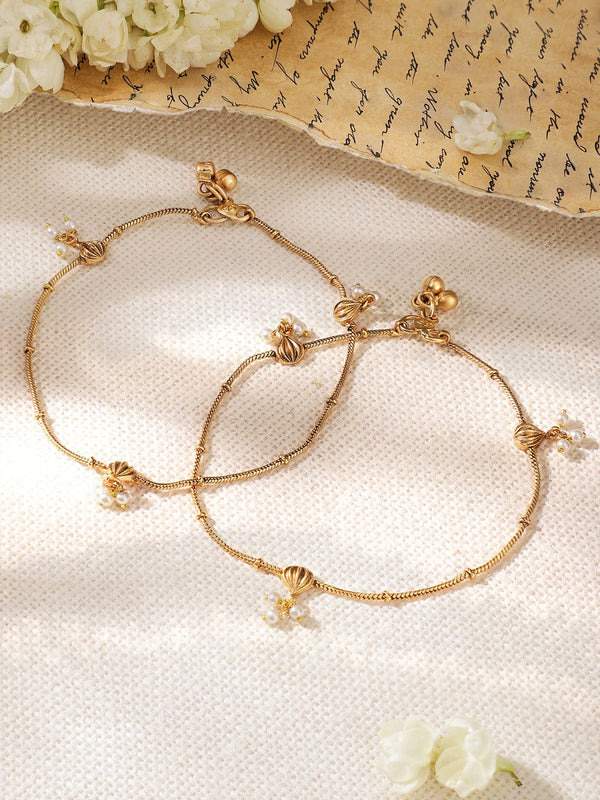 22KT Gold Plated White Beaded Anklet