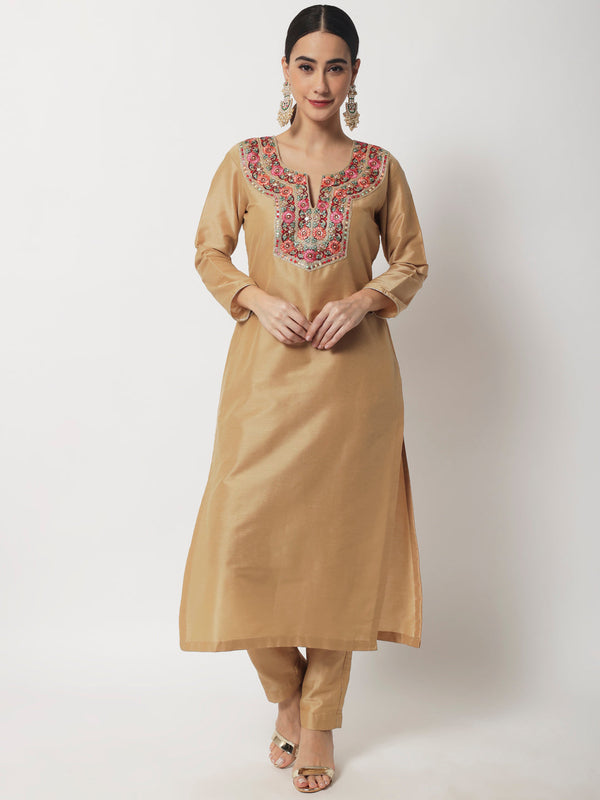 Women's Mellow Gold Straight Kurti With Straight Pants - Anokherang