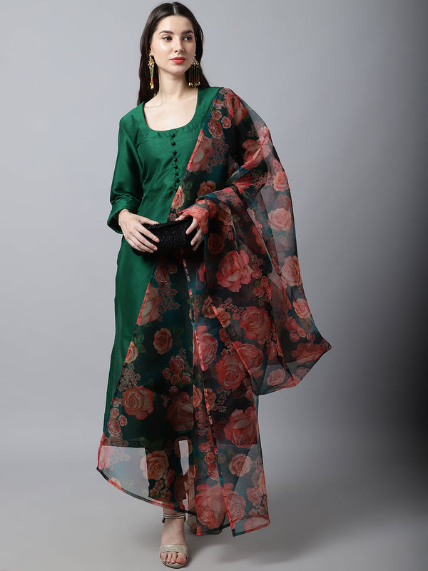 Women's Sizzling Green Kurti With Pants And Printed Dupatta - Anokherang