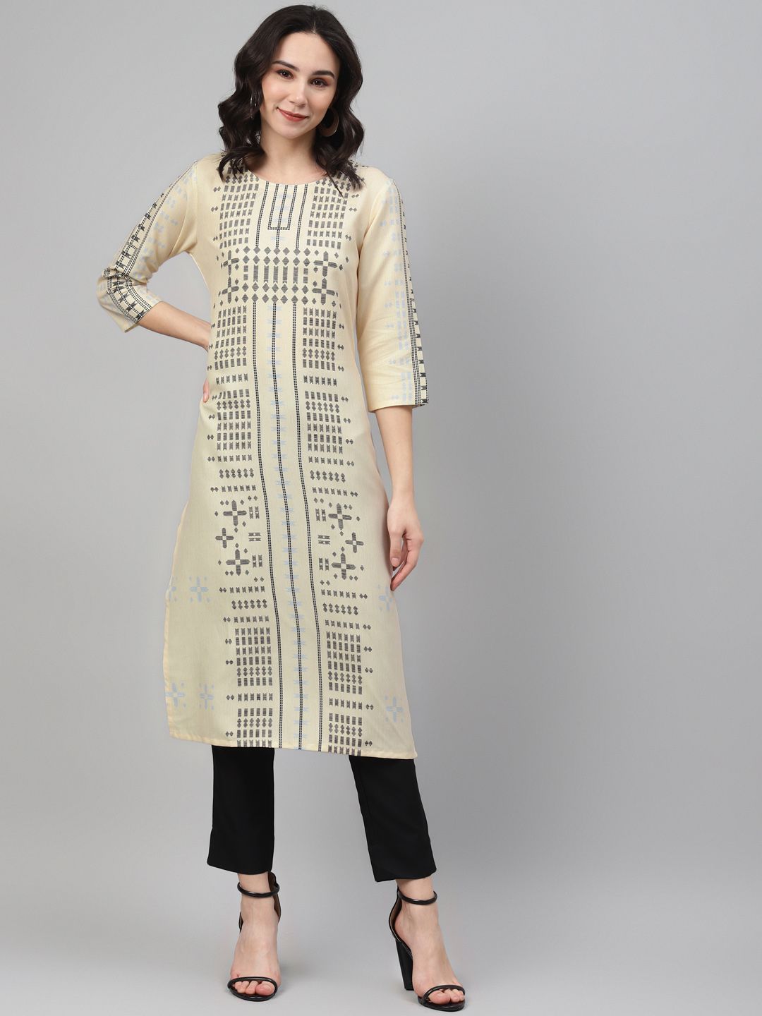 Women's Off White Color Screen Print Straight Kurta And Pant Set - Ziyaa