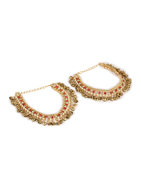 Women's/Girls Gold Plated Designer Kundan Anklet for Bridals - Anikas Creation