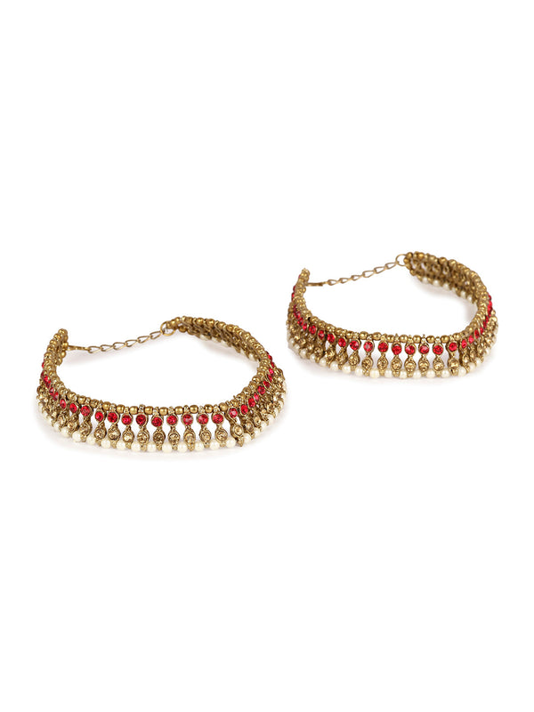 Women's/Girls Gold Plated Designer Kundan Anklet for Bridals - Anikas Creation