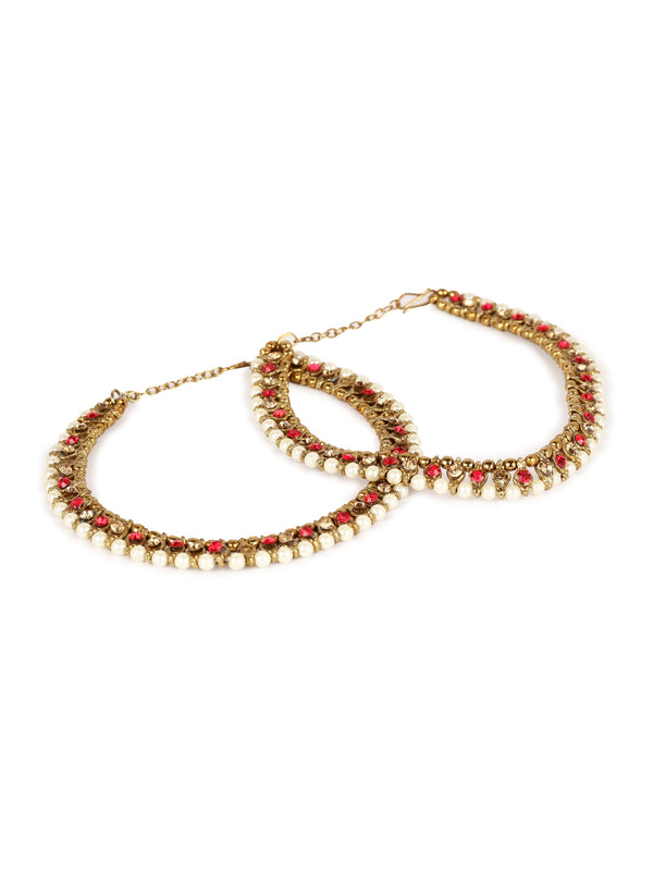 Women's/Girls Gold Plated Designer Kundan Anklet for Bridals - Anikas Creation