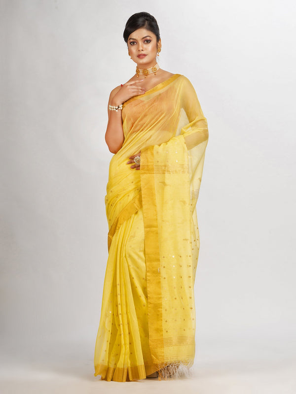 Women's Yollow Silk Cotton Pocket Chumki Jamdani handloom saree - Angoshobha