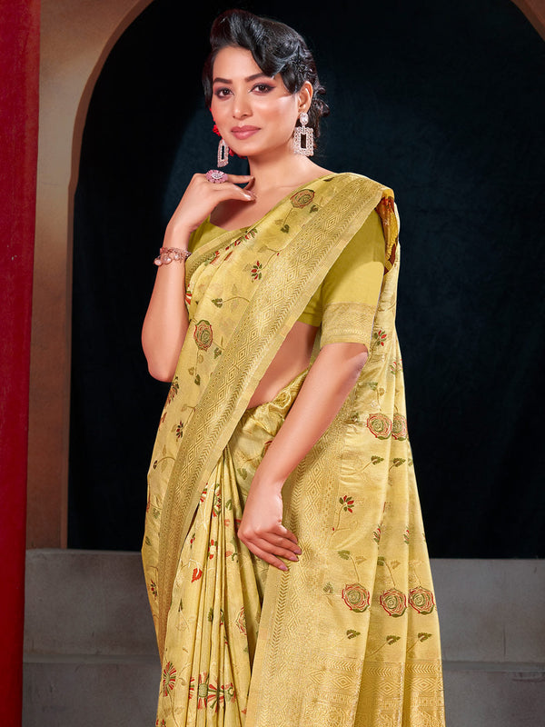 Women's Yellow Silk Resham Dori Work Traditional Tassle Saree - Sangam Prints