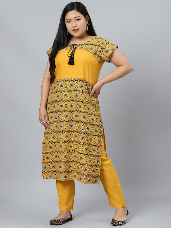 Women's Mustard Kurta With Pant by Ziyaa- (2pcs set)