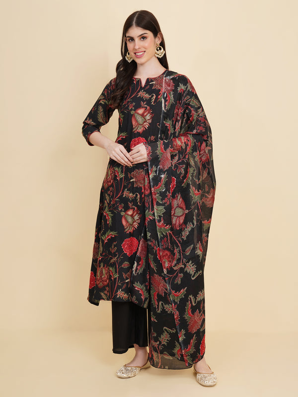 Cotton Floral Printed Kurta Palazzo Set With Dupatta