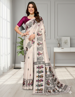 Nafiza Cream Purple Art Silk Sarees