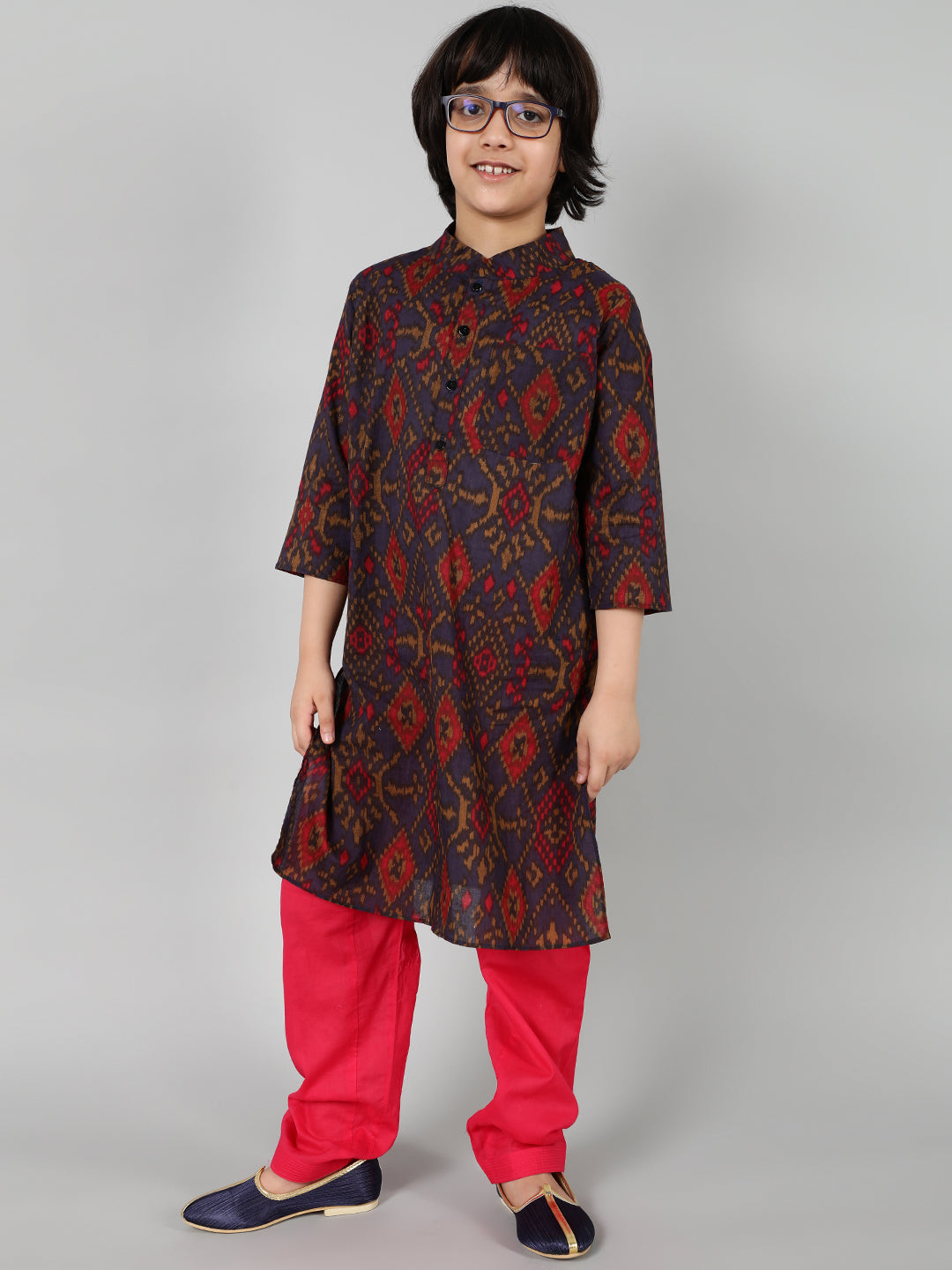 Cotton Ethnic Motifs Printed Straight Kurta Pyjama Set for Boys - AKS Boys