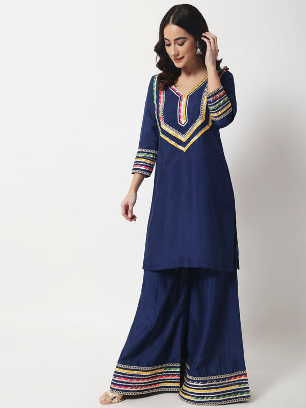 Women's Charming Navy Kurti With Kalidaar Palazzo - Anokherang