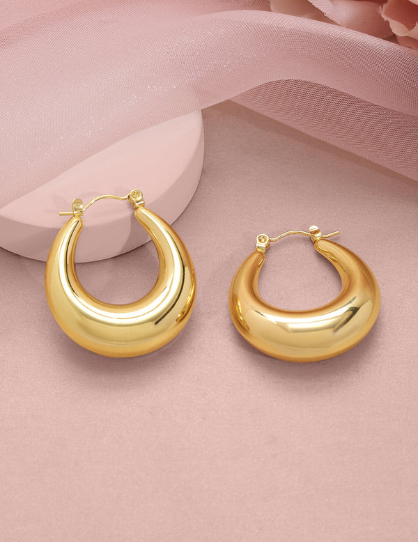 18KT Gold Plated Stainless Steel Tarnish-Free Waterproof Modern Hoop Earrings