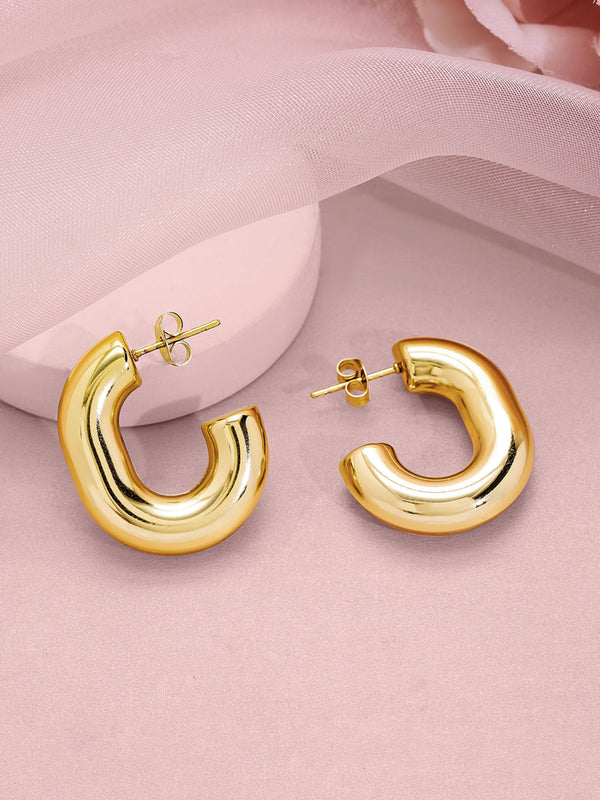 18KT Gold Plated Stainless Steel Tarnish-Free Waterproof Curved Hoop Earrings