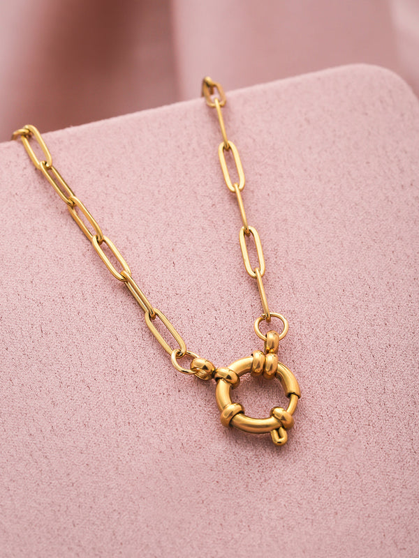 22K Gold Plated Stainless Steel Tarnish-Free Waterproof  Chain Necklace with Round Clasp