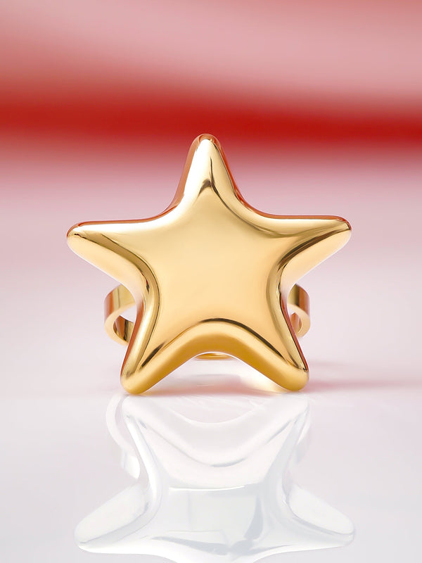 18KT Gold Plated Stainless Steel Waterproof Tarnish-Free Demi-Fine Adjustable Star Ring