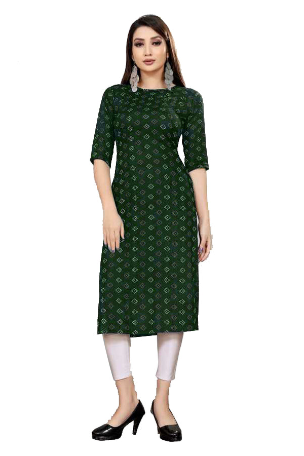 Green Color Printed Straight Viscose Kurti