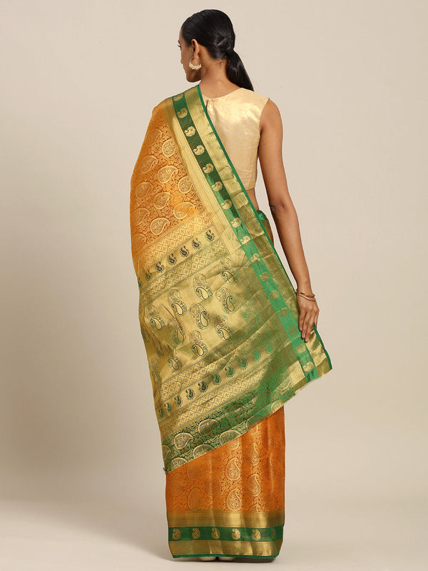 Women's Yellow Silk Jacquard Traditional Saree - Sangam Prints