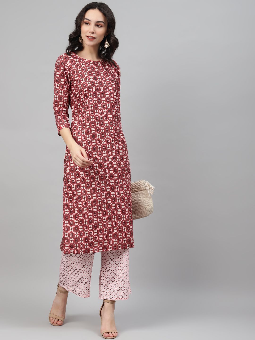 Women Red Printed Kurta and Palazzo Set by Ziyaa (2 Pc Set)