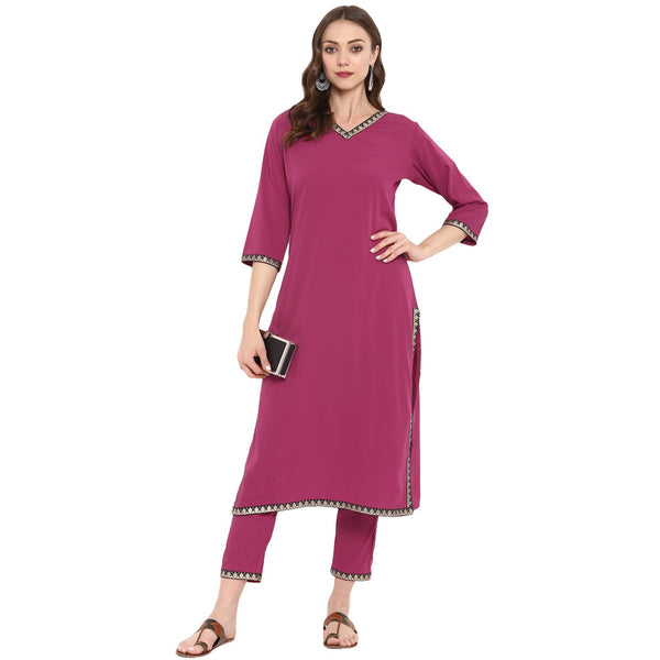 Women's Pink Crepe Kurta And Pant Set - Ziyaa