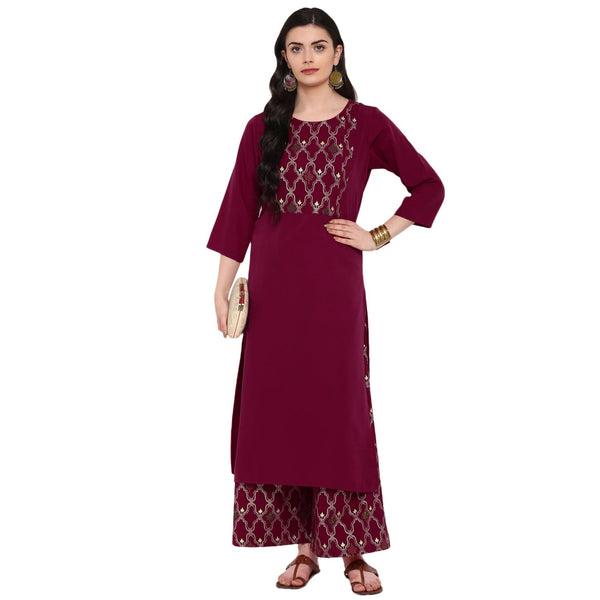 Women's Pink Crepe Kurta And Palazzo Set - Ziyaa