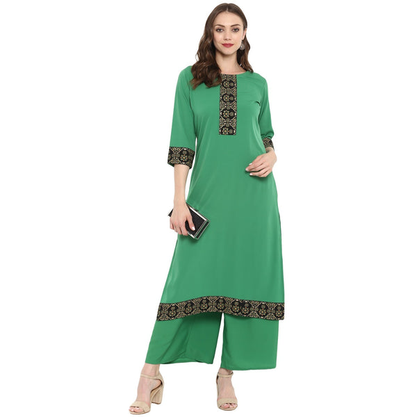 Women's Green Crepe Kurta And Palazzo Set - Ziyaa