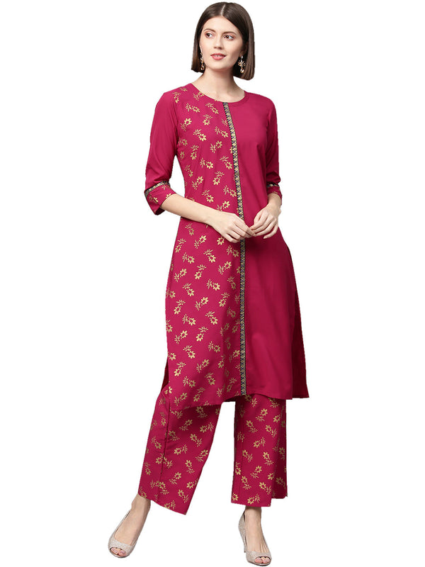 Women's Pink Crepe Kurta And Palazzo Set - Ziyaa