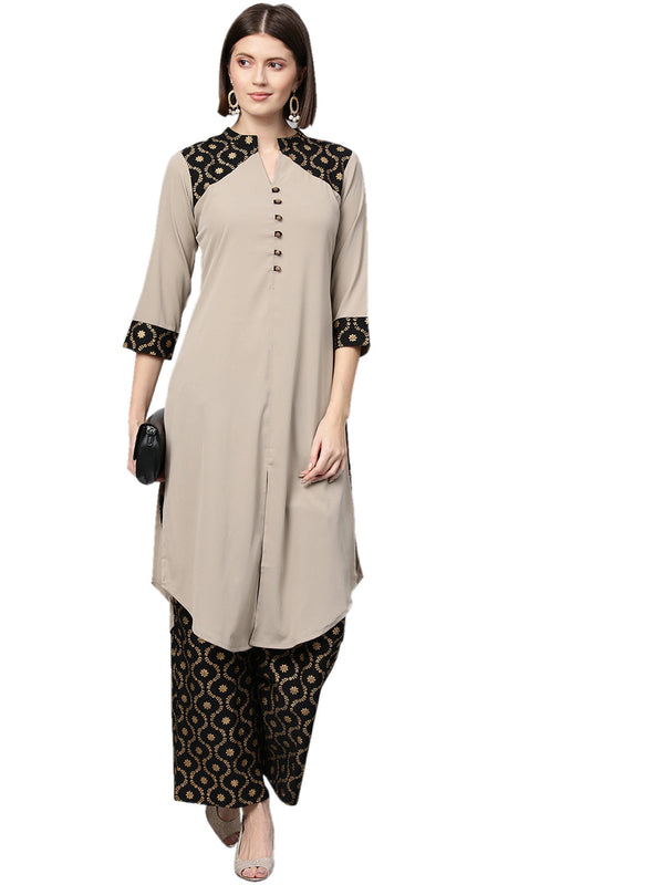 Women's Nude Crepe Kurta And Palazzo Set - Ziyaa