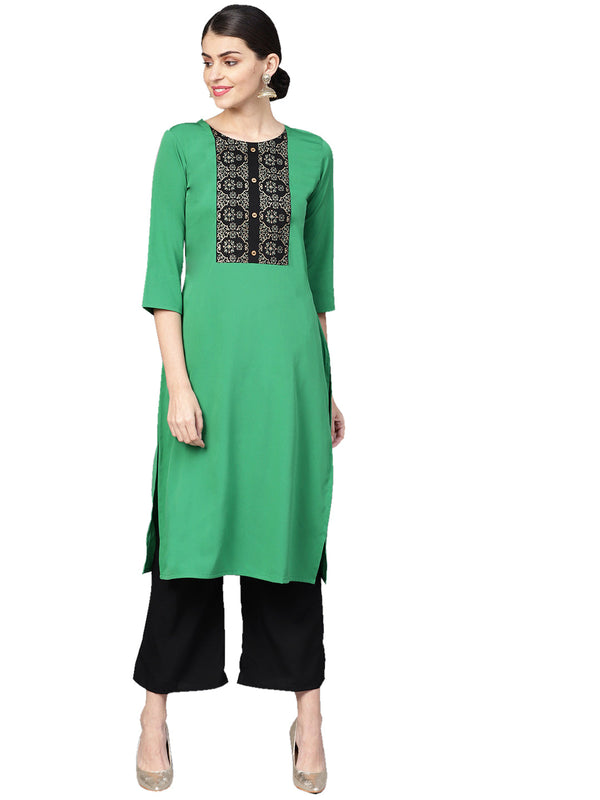 Women's Green Crepe Kurta And Palazzo Set - Ziyaa