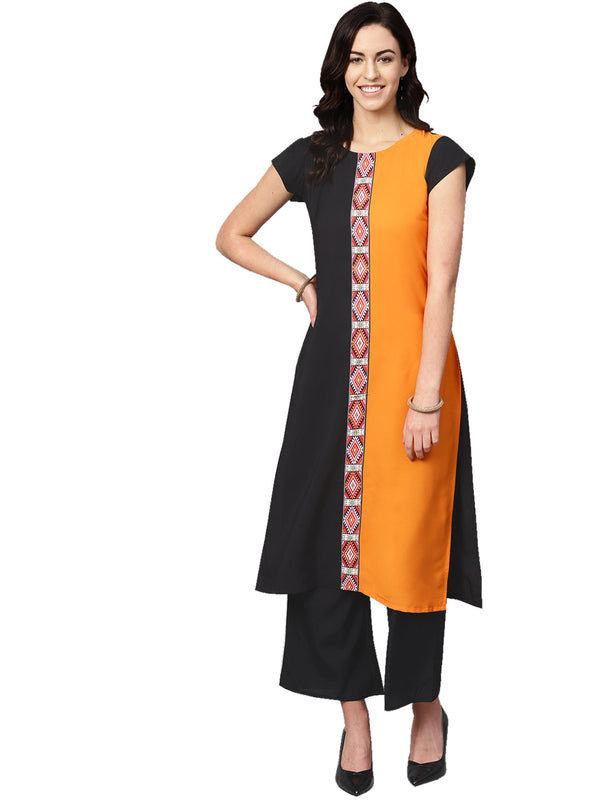 Women's Orange Crepe Kurta And Palazzo Set - Ziyaa