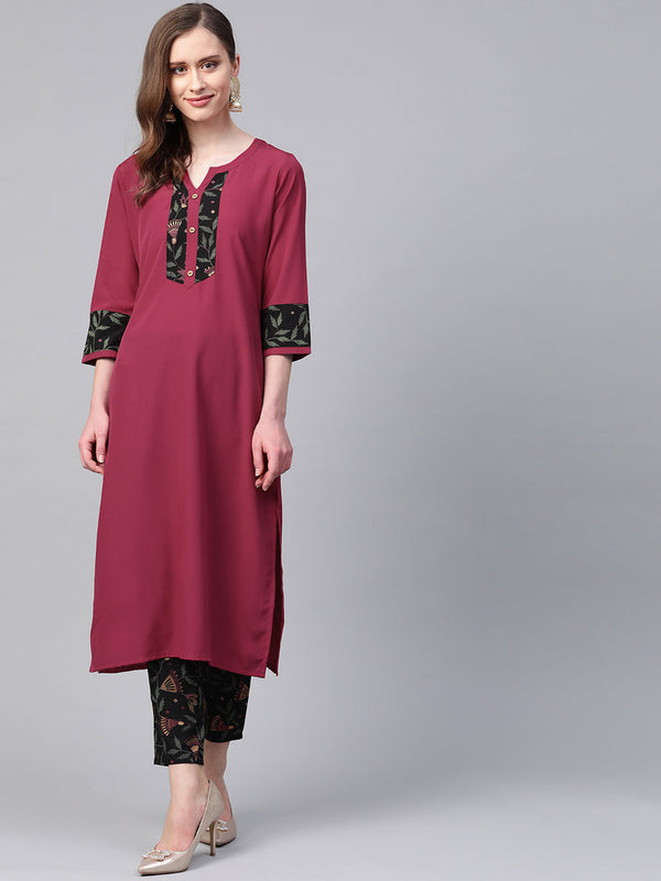 Women's Pink Crepe Kurta And Pant Set - Ziyaa