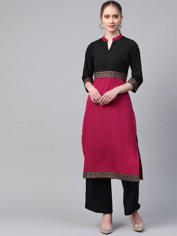 Women's Pink Crepe Kurta And Palazzo Set - Ziyaa