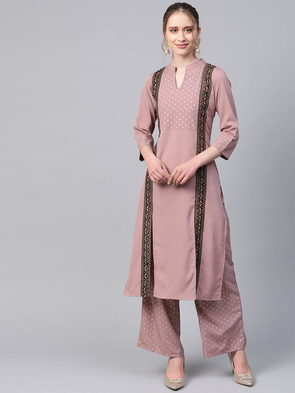 Women's Wine Crepe Kurta And Palazzo Set - Ziyaa