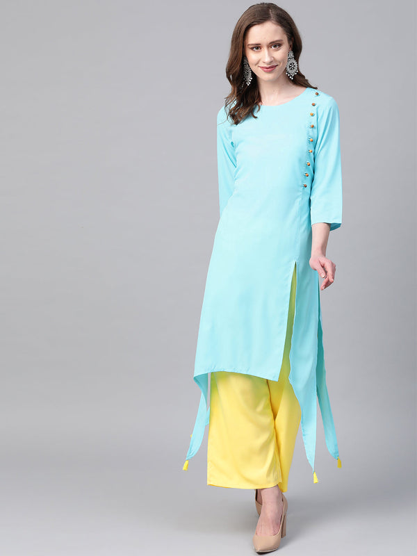 Women Blue Kurta With Palazzo by Ziyaa (2pc Set)