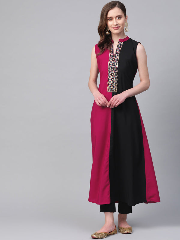 Women's Pink Crepe Kurta And Pant Set - Ziyaa