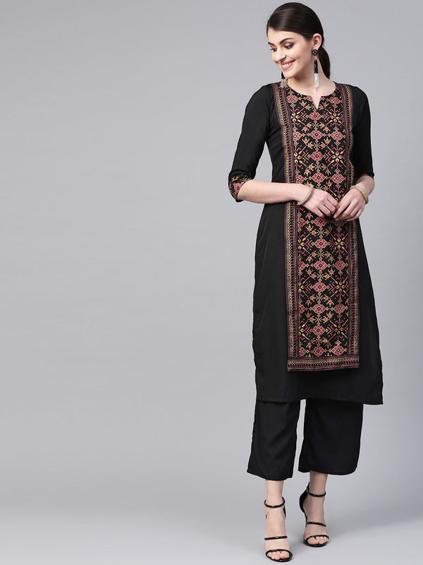 Women's Black Crepe Kurta And Pant Set - Ziyaa